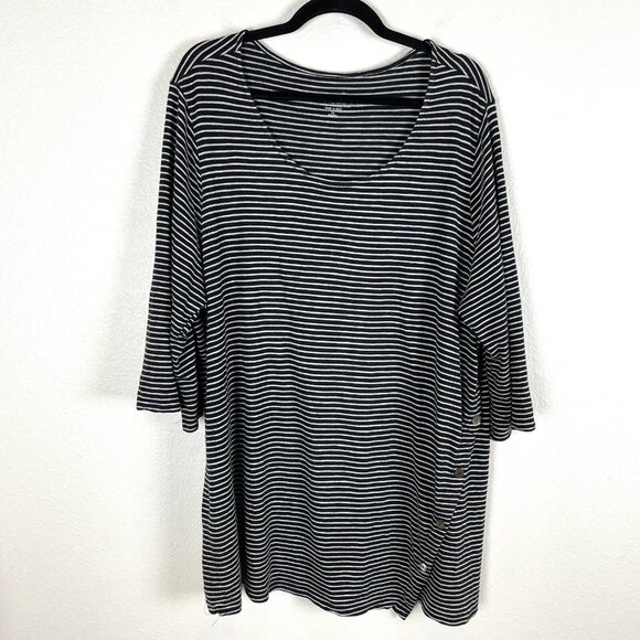 Pure J Jill Womens Plus 2X Asymmetric Button Tunic Shirt Black Stripe Top - Picture 1 of 7